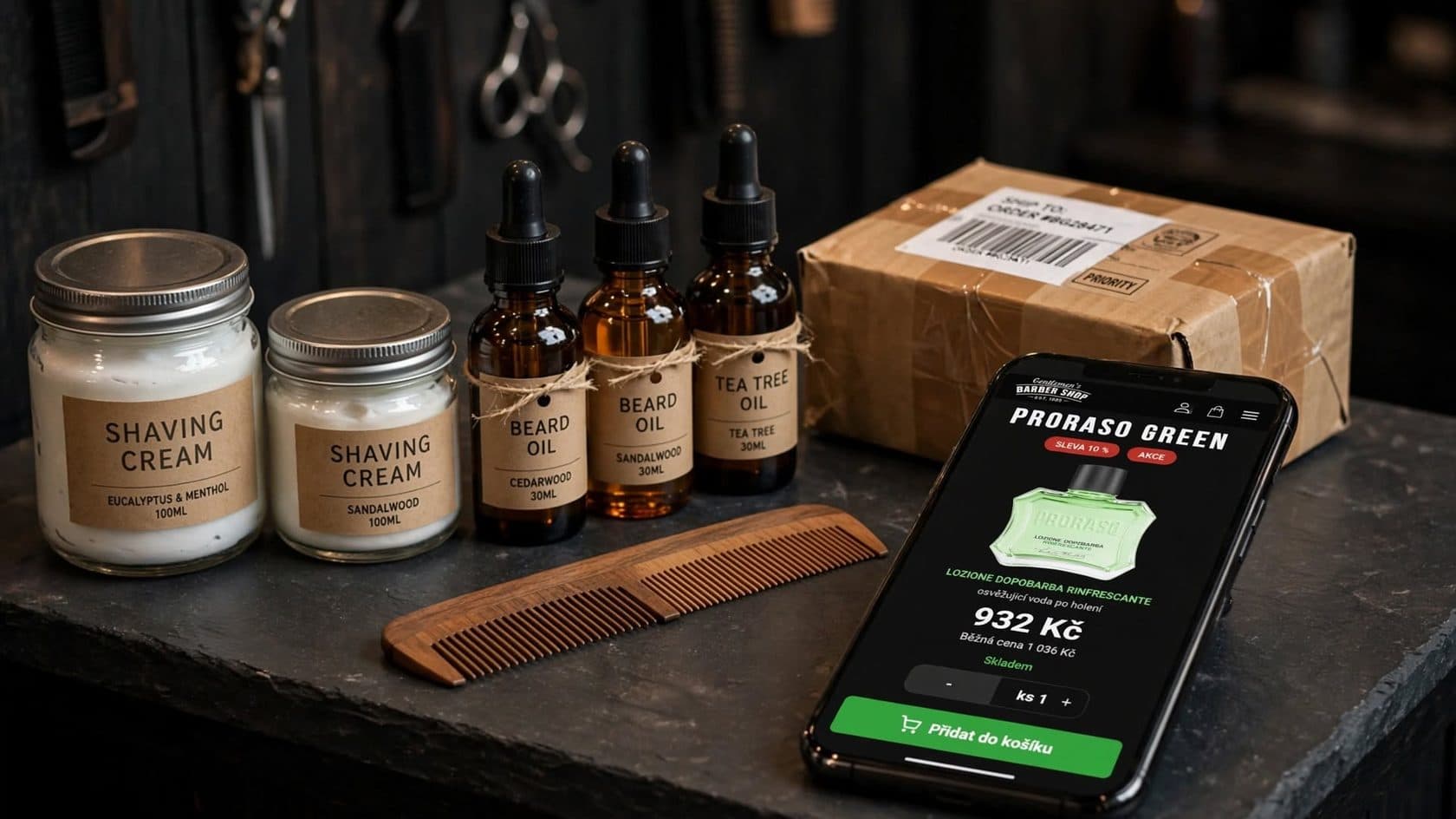Produkty pro péči o vousy a objednávka v mobilním e-shopu